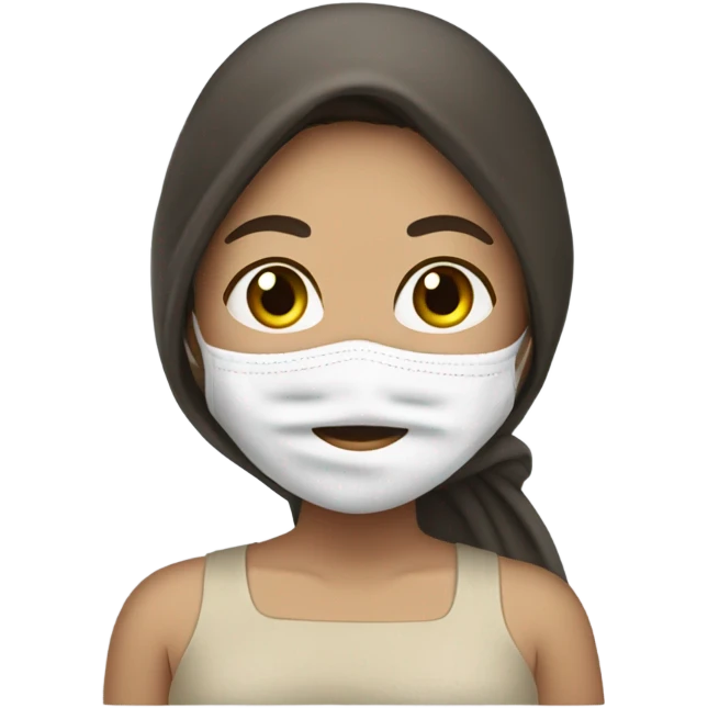 Brunette girl with face mask and hair in towel emoji