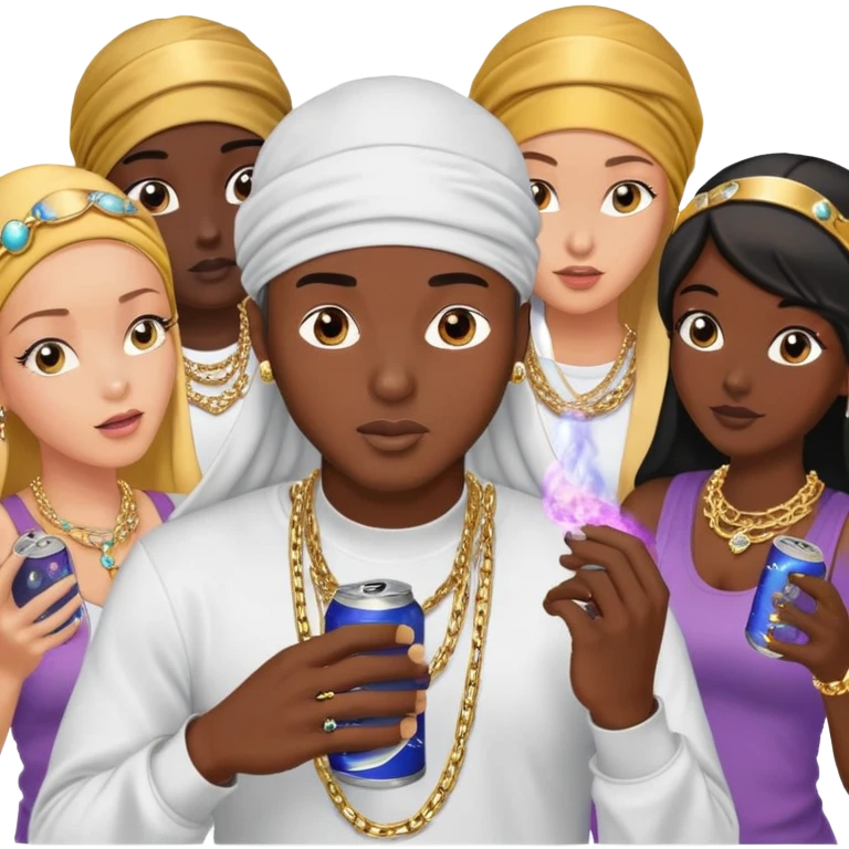 I want an emoji that I can use as my profile picture on Discord. I want it to look like it is inhaling a can of galaxy gas (nitrous oxide). I just want a GIF of an emoji that looks like he is inhaling galaxy gas. I want it to be black man that looks like a rapper, with bling and bitches with him emoji