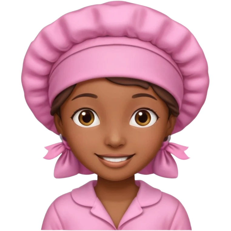 a brown skin girl with a pink bonnet and pajamas emoji