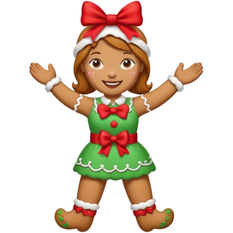 Christmas cookie with arms and legs but make it female gender, wearing red bow on her head emoji