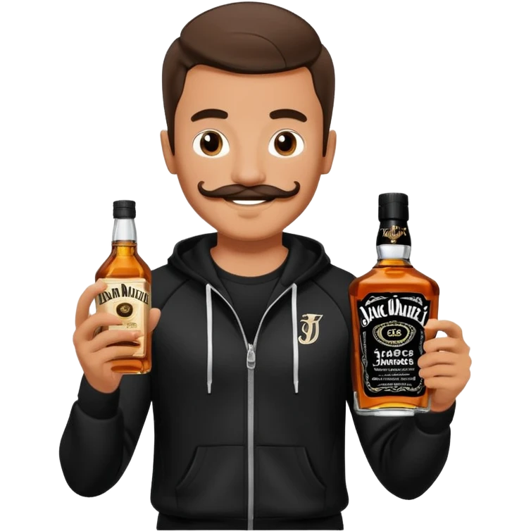 Junge mit schwarzen Jogginganzug und Jacky Flasche in der Hand emoji