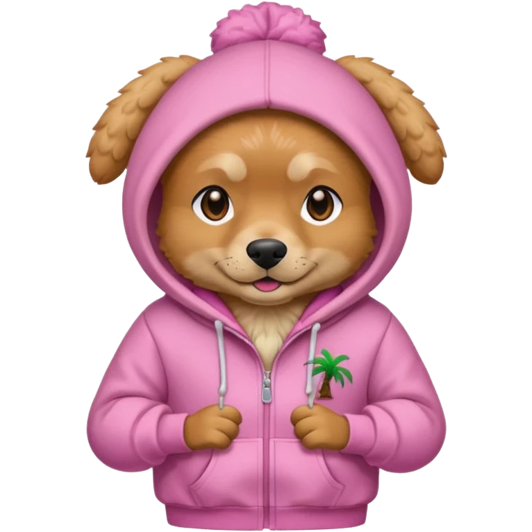 Dog wearing a pick palm puff hoodie  emoji