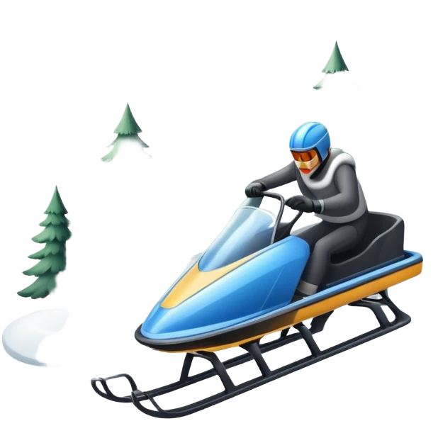 An icon featuring a sleek sled speeding down a snowy hill, with a snowy landscape and pine trees in the background. The motion lines and slight snow spray emphasize the thrill of the ride. Transparent background highlights the excitement and fun of sledding. emoji