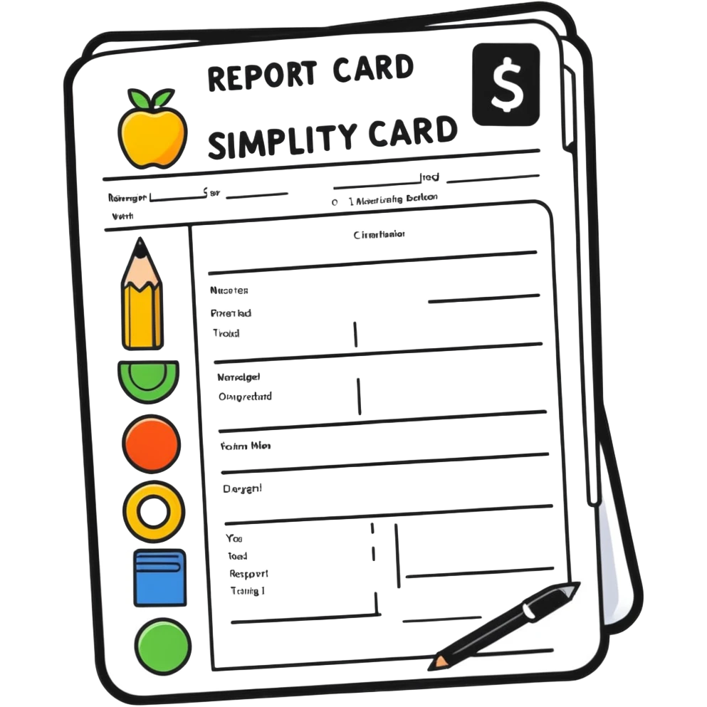 playful report card, bold lines, iOS-like simplicity emoji