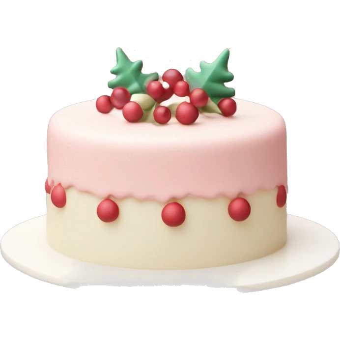 Emoji of a New Year's cake with delicate cream and minimalistic decorations (for example, a few berries or small Christmas tree toys). Warm pastel shades, clean lines emoji