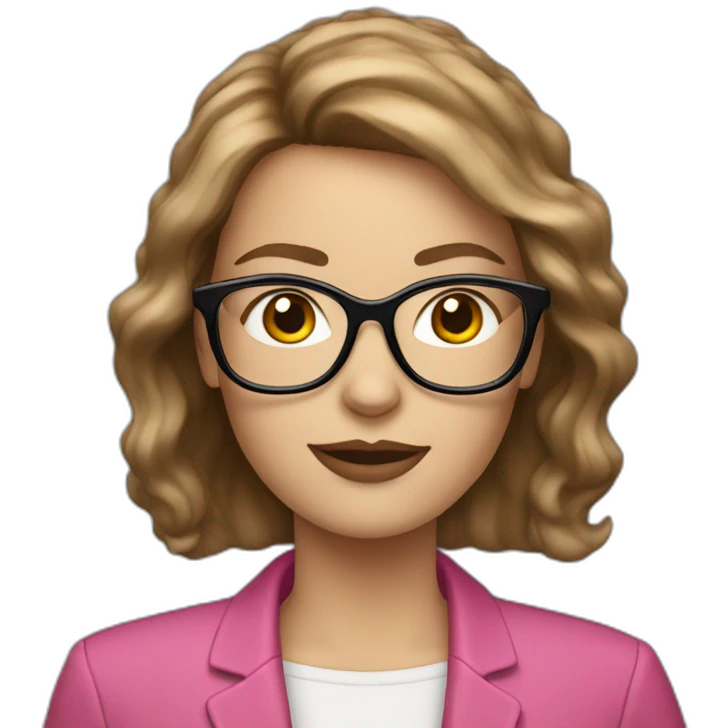 White Woman with a medium brown hair plus glasses and pink coach emoji