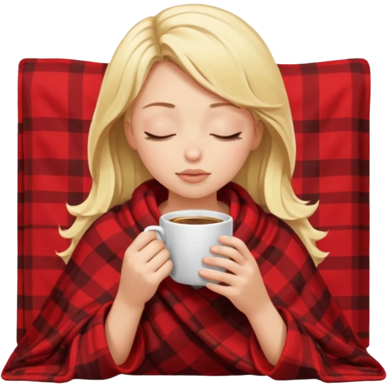 Blonde girl inside a blanket sipping coffee eyes closed emoji