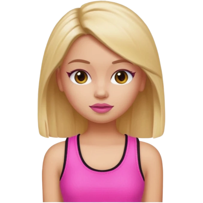 a pretty bratz emoji that looks like katrina kaif with straight side part hair wearing a neon pink sleeveless top
She should resemble Katrina Kaif. emoji