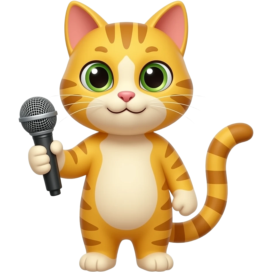 yellow cat holding microphone in one hand emoji