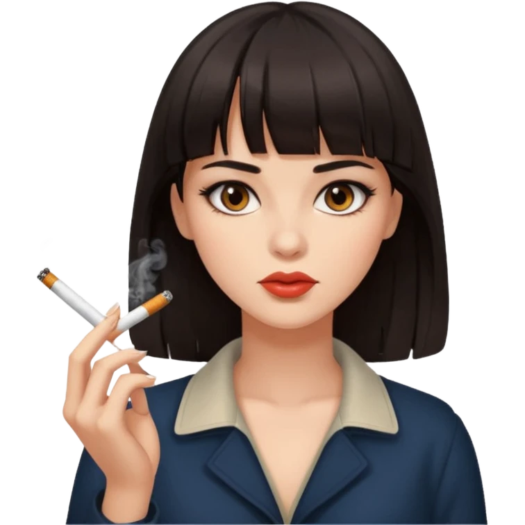 Hot girl with dark hair, brown eyes, and bangs smoking cigarette  emoji