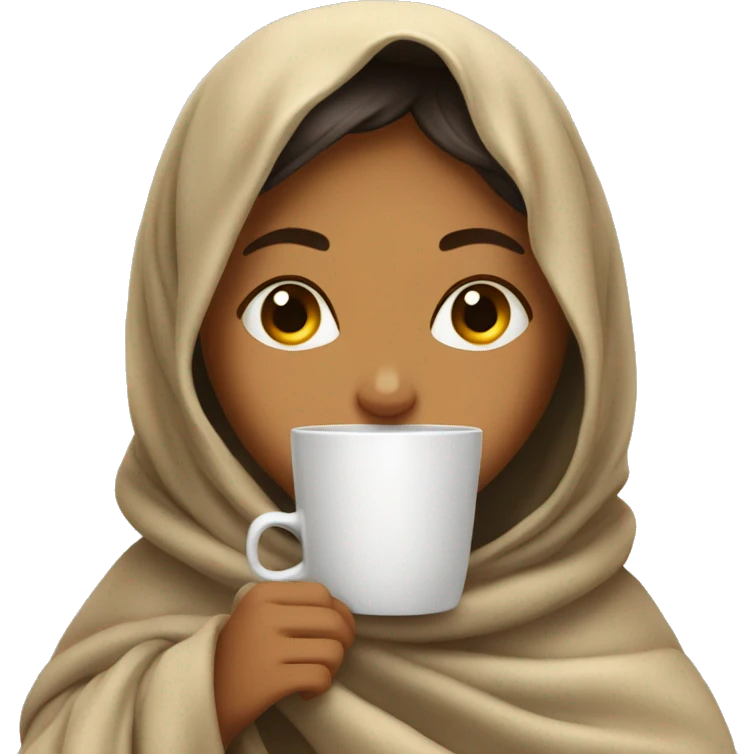 Saudi girl inside a blanket sipping coffee eyes closed emoji