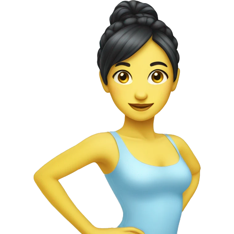 Yellow Dancer girl with dark hair wearing light baby blue emoji