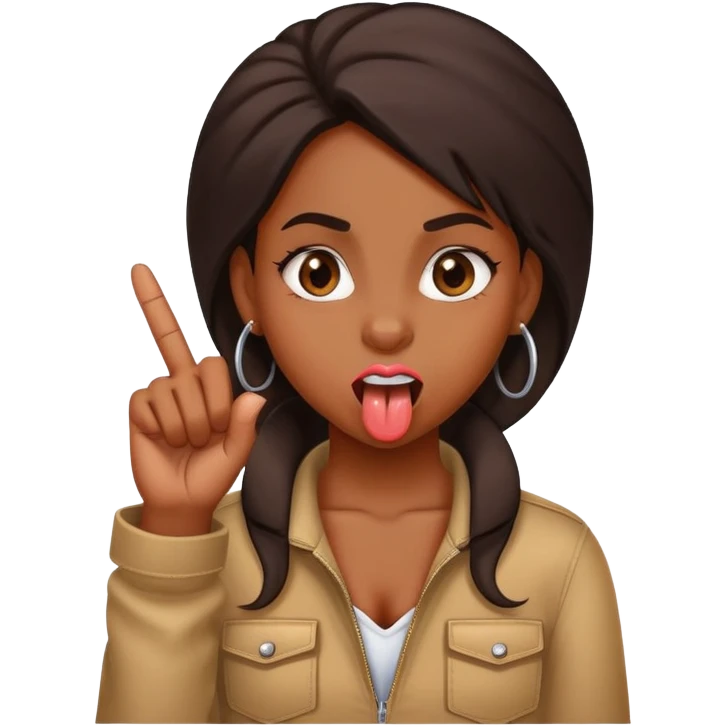 Black girl with tongue out and middle finger emoji