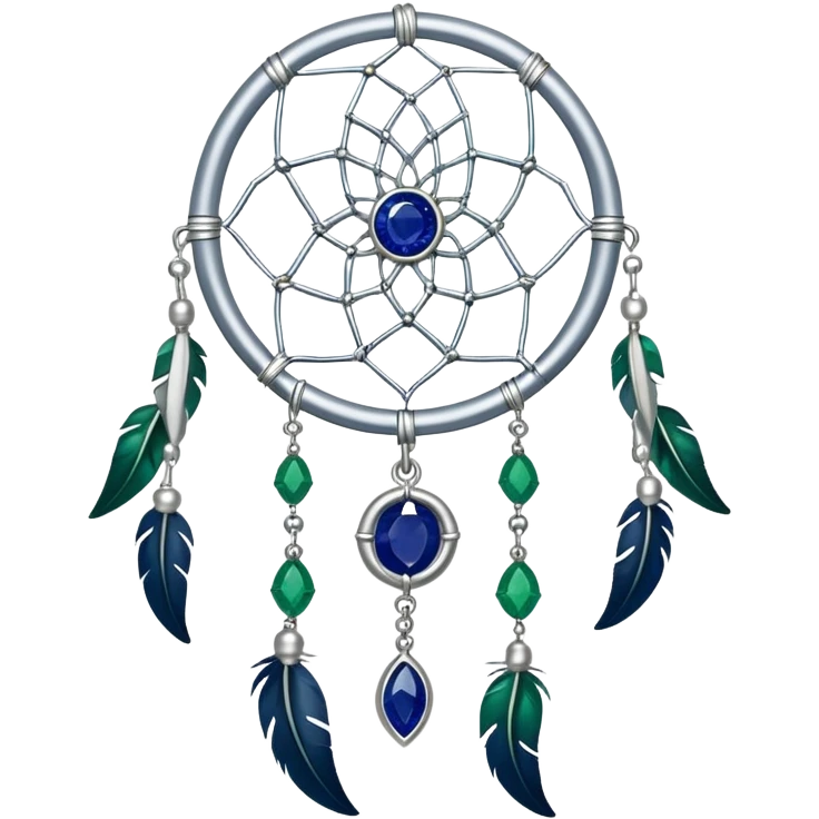 Silver Dreamcatcher with sapphire-stones and emerald-stones emoji