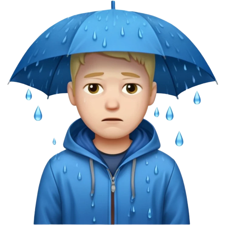 Sad day guy in with rain pouring down emoji