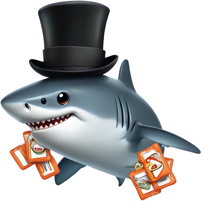 Shark with a top hat and hello name and lozenges  emoji