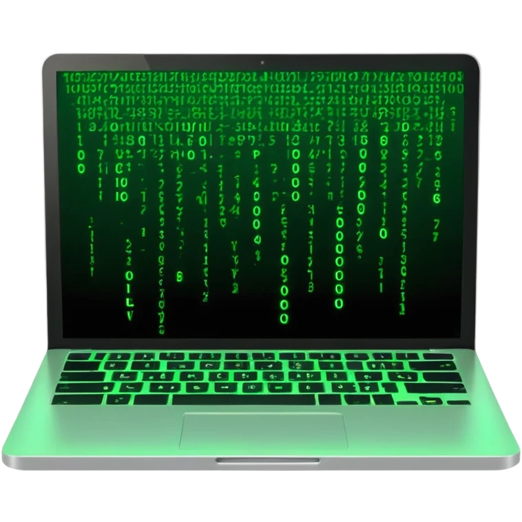 laptop showing green falling code with Matrix effect emoji