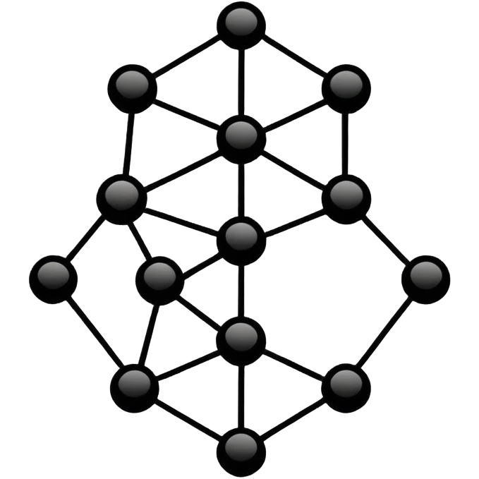 Minimalistic flat vector icon, iOS style, thin black contour on white background. Graph with multiple connected nodes and edges. Clean, no text, no shadows emoji