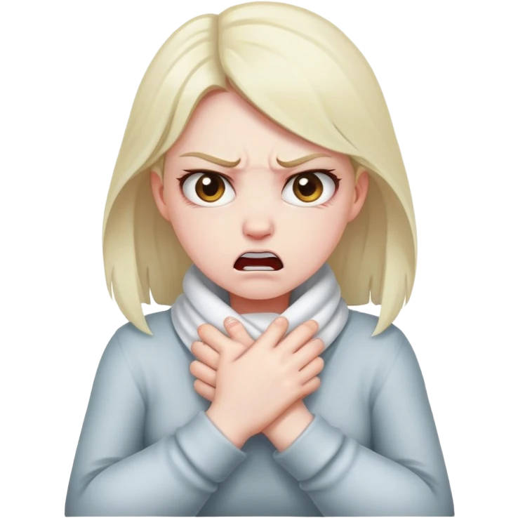 an angry girl wrapping her hands around her neck emoji