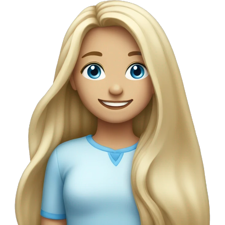 smiling girl with long hair blue eyes emoji