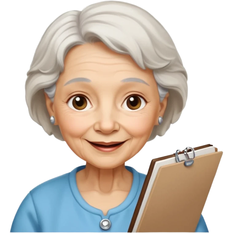 An elderly woman sketching, art board,nice picture, puppy face. emoji