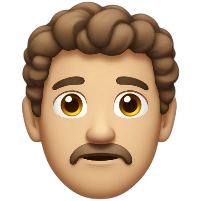grumpy Man with curl brown hair without moustache emoji