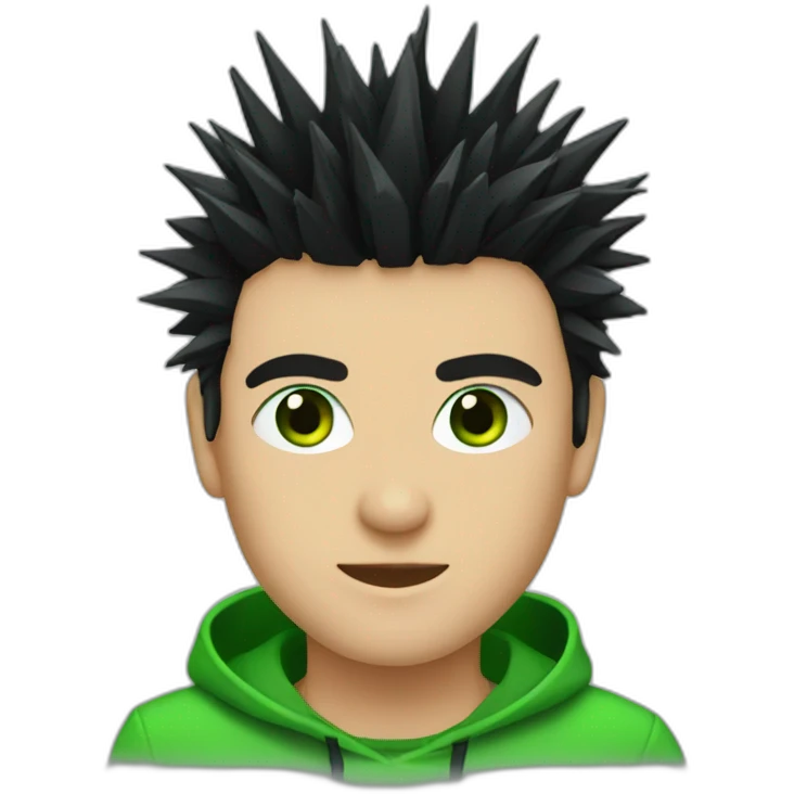 Black spiky hair green eyes emoji
