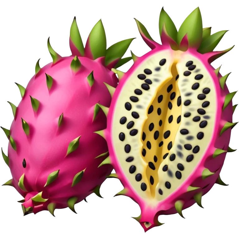 Realistic Dragonfruit cut open in half with flat inside of white with black seeds emoji