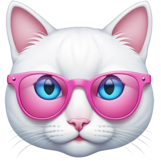 White Cat with blue eyes and pink sunglasses emoji
