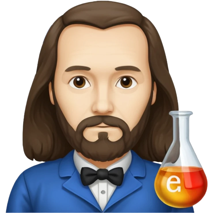 Dmitri Mendeleev with periodic table of elements emoji