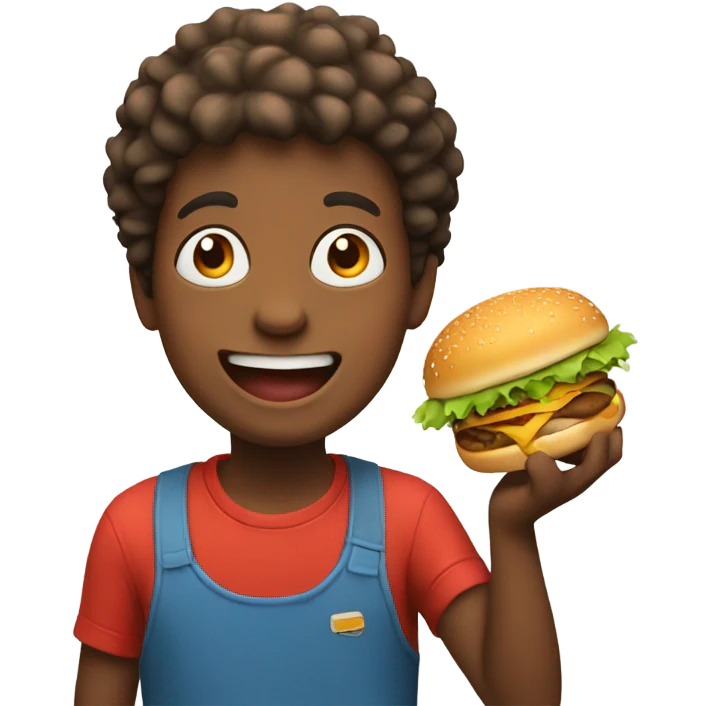 Happy boy eating a burger emoji