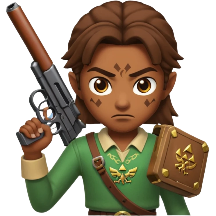 A caca whit a gun that shoot a zelda emoji