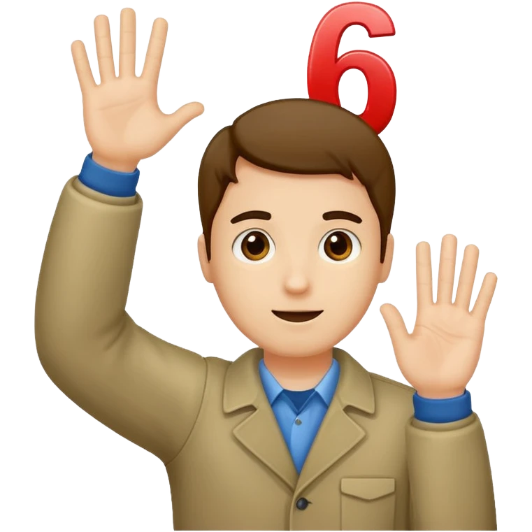 A guy with his hand up and the number 6 and the 7 on the other emoji