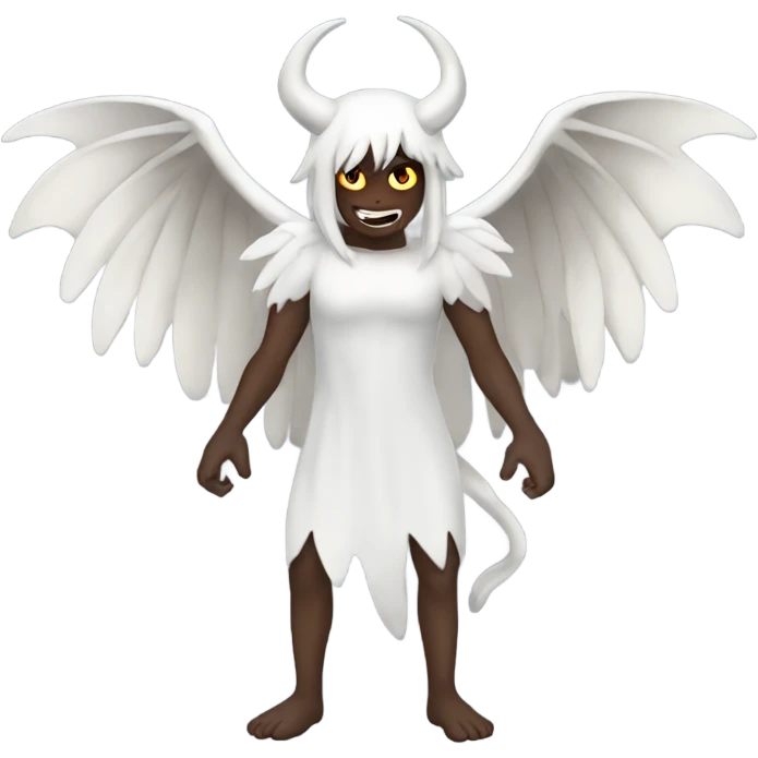 White, brunette demon with wings full body emoji