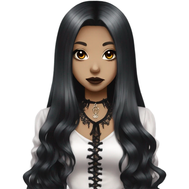 hime gyaru girl, goth vampire, black long hair emoji