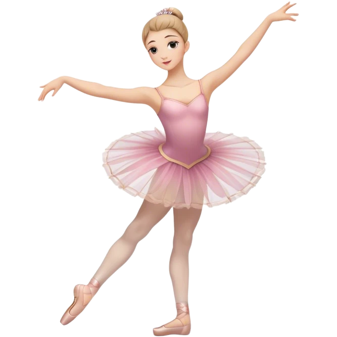 Icon for Ballet: a graceful ballerina on theatre stage in a tutu, poised in an elegant dance position, with a ballet barre and soft stage lighting. The icon should represent the art of ballet, with focus on fluid movement and classical performance. Transparent background. emoji