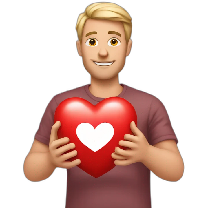 White man holding heart emoji with hamds emoji