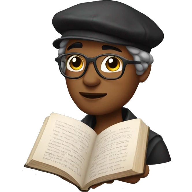 poet wearing a beret reading a book emoji