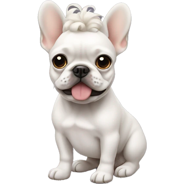 frenchie dog with a white curly hair guy emoji