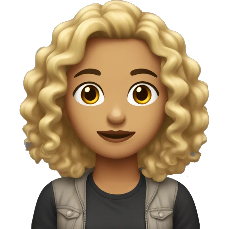 Chica Morena con cabello rizado largo emoji