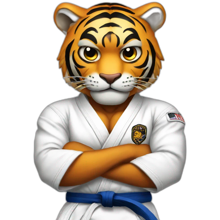 Tiger with evil face   jiu jitsu with his arms crossed emoji