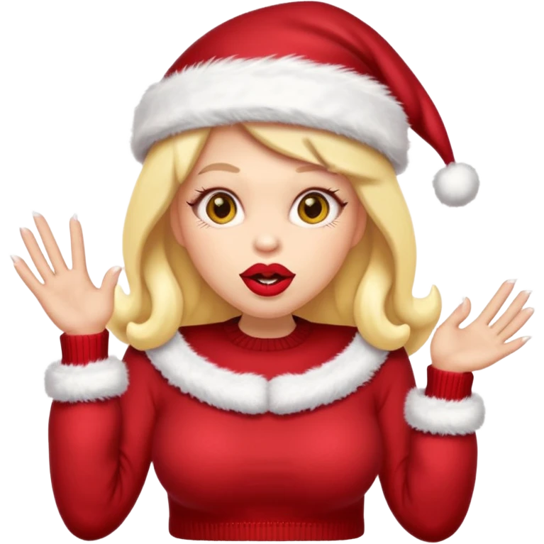 Sassy, cunty, girly Santa emoji with big lips, fake nails, and a sweater, and a santa hat (similar emoji style to uploaded). Yellow emoji. emoji