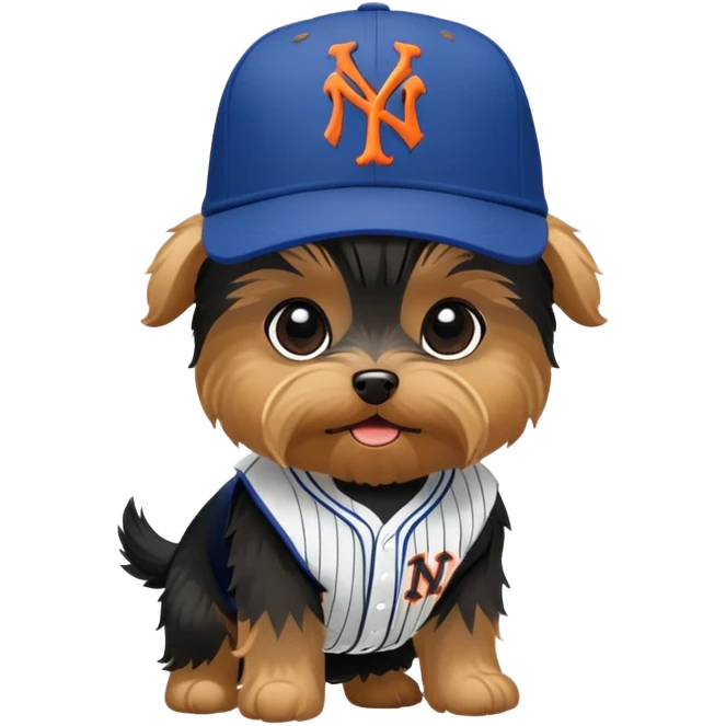 Yorkie with a NYY hat fighting an ugly slosh with a New York Mets hat emoji