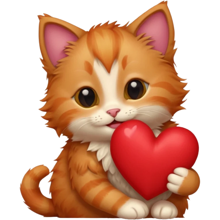 The ginger kitten is hugging a heart, very happy and smiling. emoji