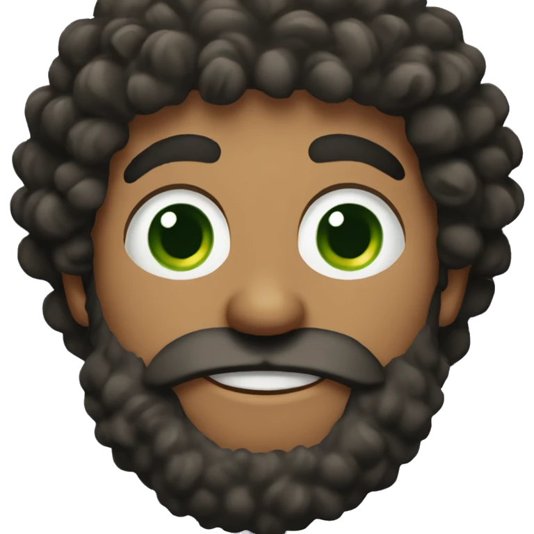 Curly haired man with green eyes and a big bush black beard emoji