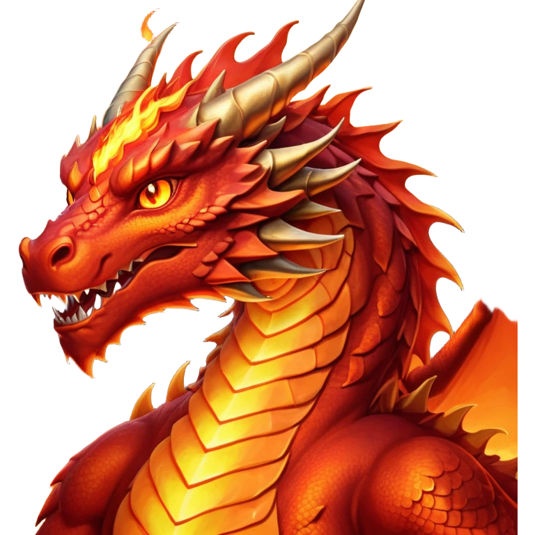 cinematic-noble-fierce-fire-dragon-portrait-emoji,-poised-and-imposing,-with-a-muscular,-scaled-body-ablaze-in-fiery-hues-of-crimson,-molten-orange,-and-molten-gold,-and-intense,-burning-eyes-that-mirror-the-heart-of-a-volcano;-rendered in detail emoji