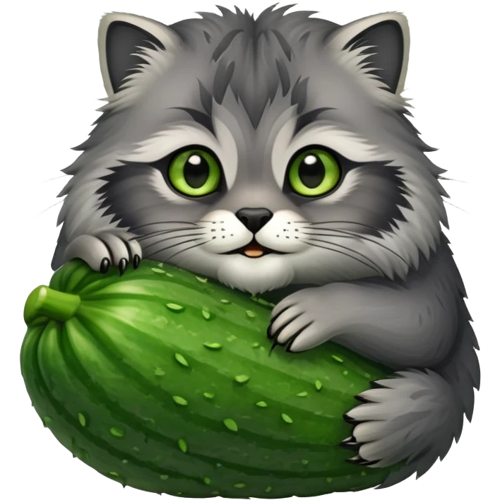 Manul hugging with cucumber emoji