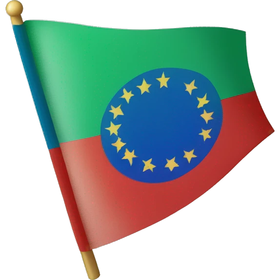 Bandera gitana azul verde y roja con rueda de carro roja en medio emoji