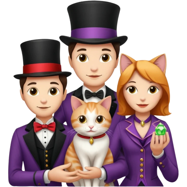magician couple and their pet cat emoji