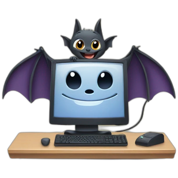 happy bat using a computer emoji